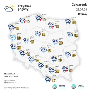 Mapa pogodowa Polski 23 lipca 2026