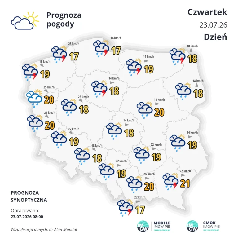 Mapa pogodowa Polski 23 lipca 2026