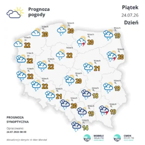 Mapa pogodowa Polski 24 lipca 2026