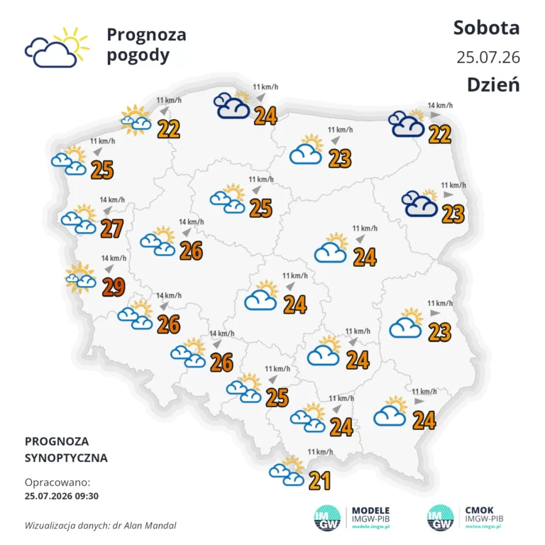 Mapa pogodowa Polski 25 lipca 2026