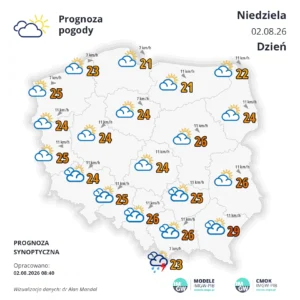 Mapa pogodowa Polski 2 sierpnia 2026