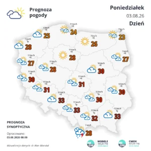 Mapa pogodowa Polski 3 sierpnia 2026