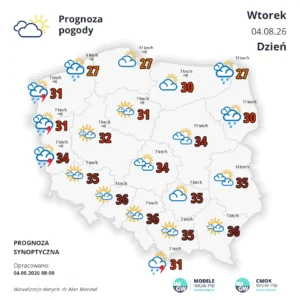 Mapa pogodowa Polski 4 sierpnia 2026