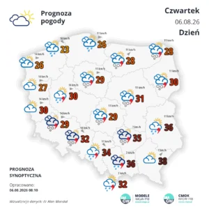 Mapa pogodowa Polski 6 sierpnia 2026
