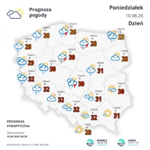 Mapa pogodowa Polski 10 sierpnia 2026