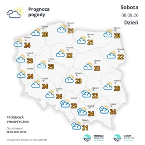 Mapa pogodowa Polski 8 sierpnia 2026