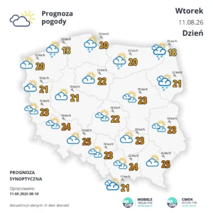 MApa pogodowa Polski 11 sierpnia 2026