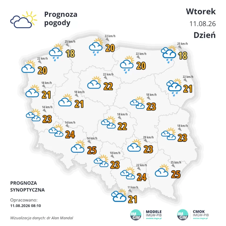 MApa pogodowa Polski 11 sierpnia 2026