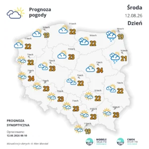 Mapa pogodowa Polski 12 sierpnia 2026