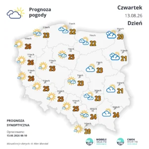 Mapa pogodowa Polski 13 sierpnia 2026