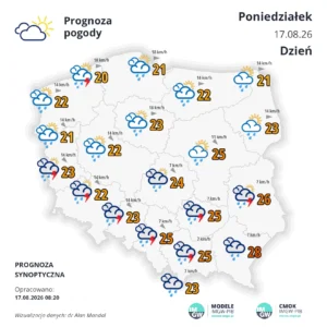 Mapa pogodowa Polski 17 sierpnia 2026