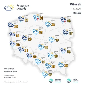 Mapa pogodowa Polski 18 sierpnia 2026