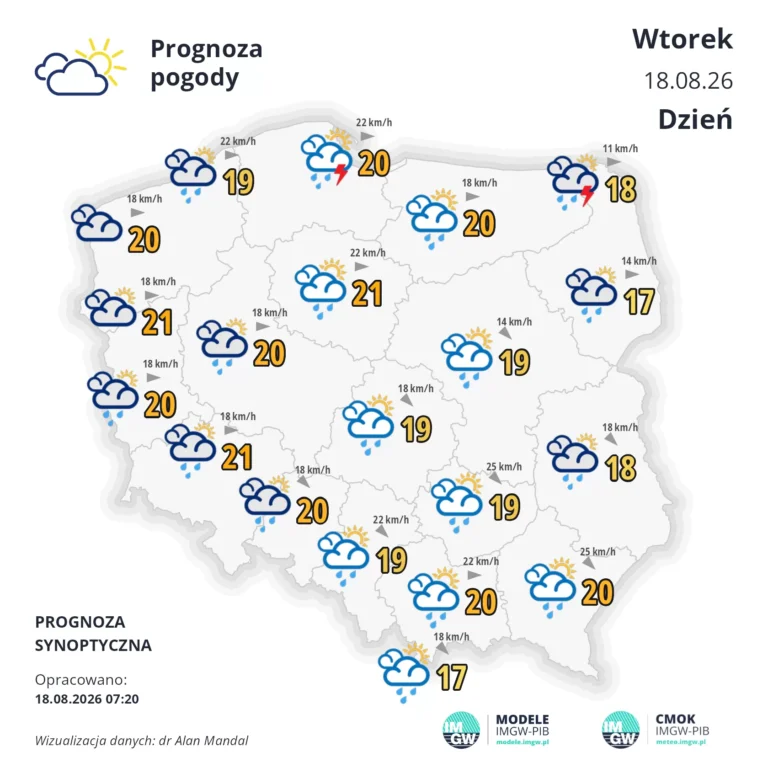 Mapa pogodowa Polski 18 sierpnia 2026