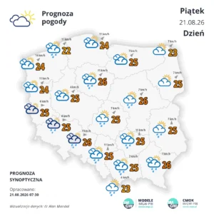 Mapa pogodowa Polski 21 sierpnia 2026