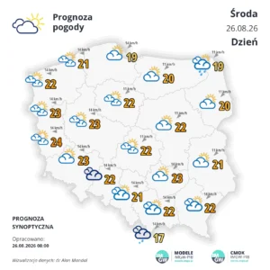 Mapa pogodowa Polski 26 sierpnia 2026