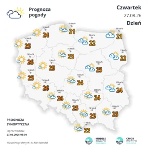 MApa pogodowa Polski 27 sierpnia 2026