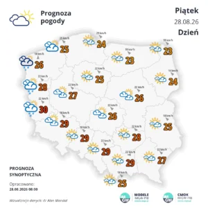 MApa pogodowa Polski 28 sierpnia 2026