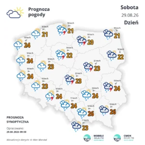 Mapa pogodowa Polski 29 sierpnia 2026