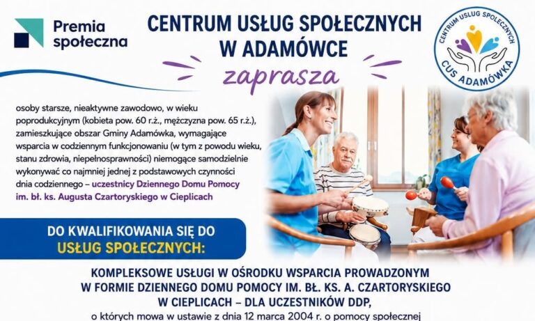 2 CUS Adamówka uruchamia bezpłatne usługi dla osób starszych. Sprawdź, jak skorzystać