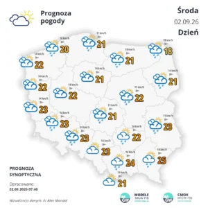 Mapa pogodowa Polski 2 września 2026