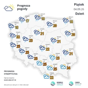 Mapa pogodowa Polski 4 września 2026