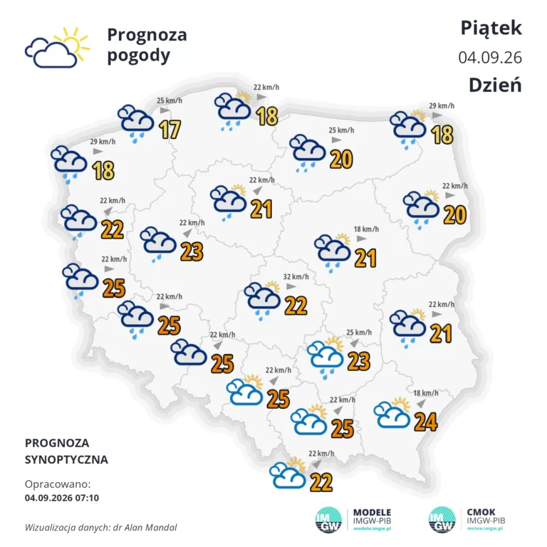 Mapa pogodowa Polski 4 września 2026