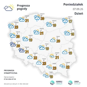 Mapa pogodowa Polski 7 września 2026