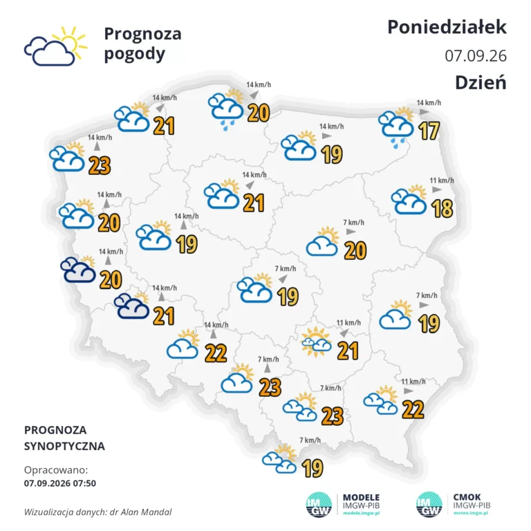 Mapa pogodowa Polski 7 września 2026