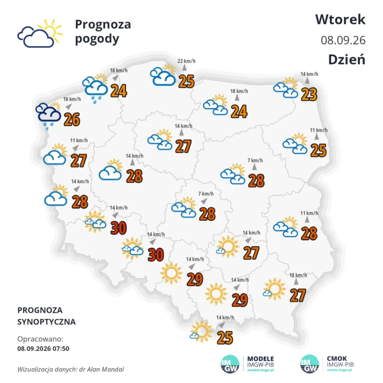 Mapa pogodowa Polski 8 września 2026