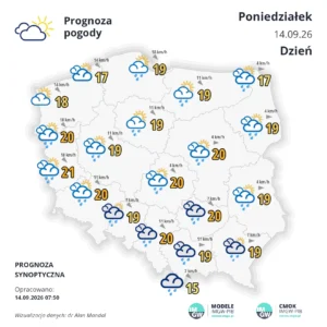 Mapa pogodowa Polski 14 września 2026