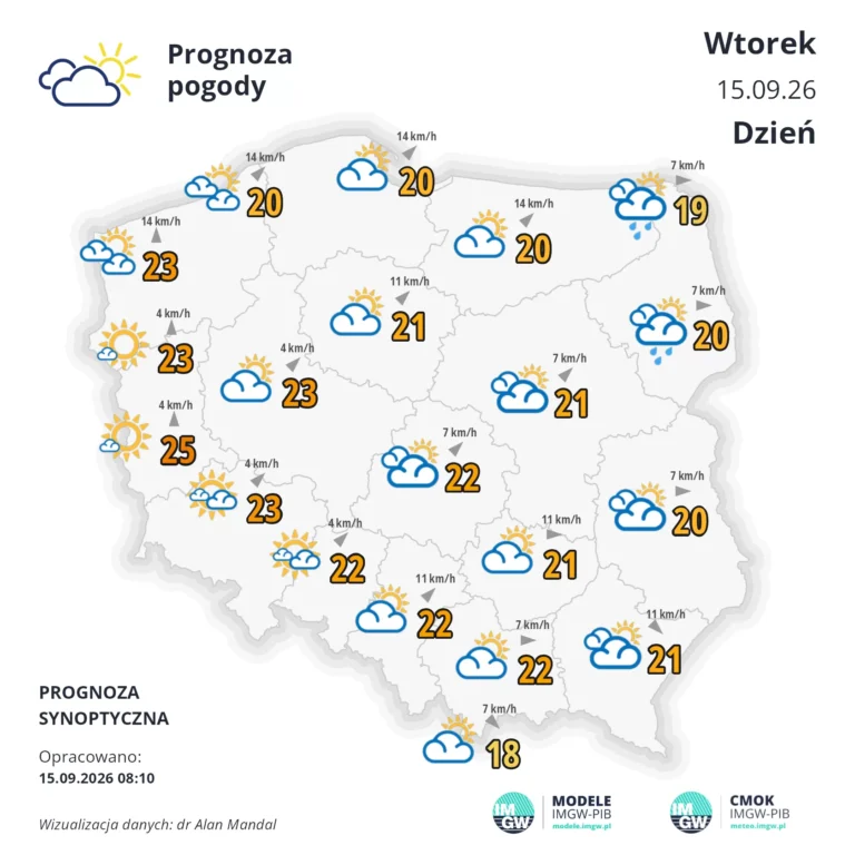 Mapa pogodowa Polski 15 września 2026
