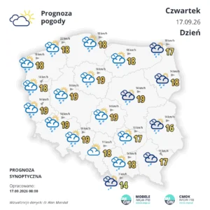 Mapa pogodowa Polski 17 września 2026