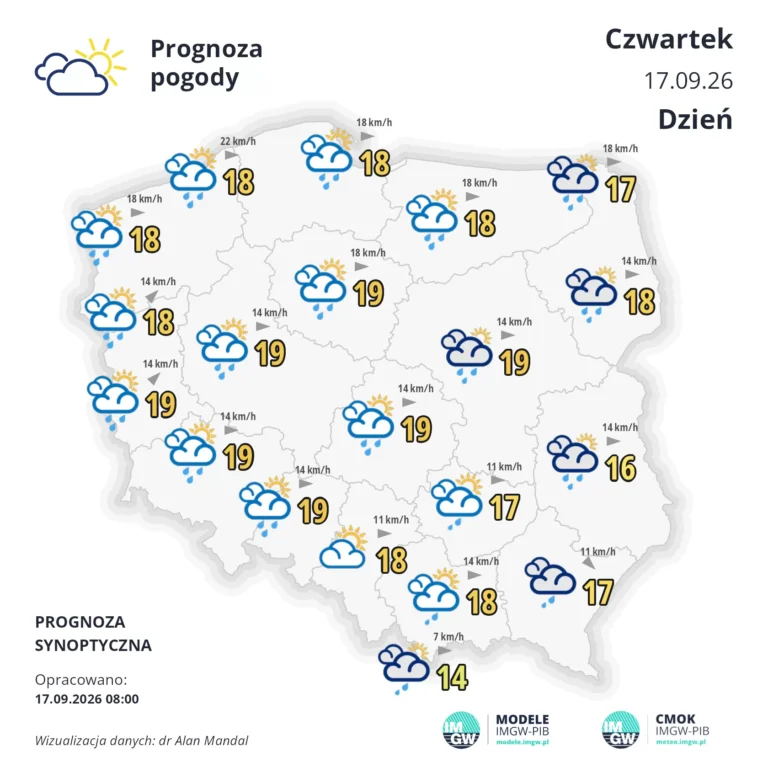 Mapa pogodowa Polski 17 września 2026