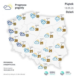 Mapa pogodowa Polski 18 września 2026