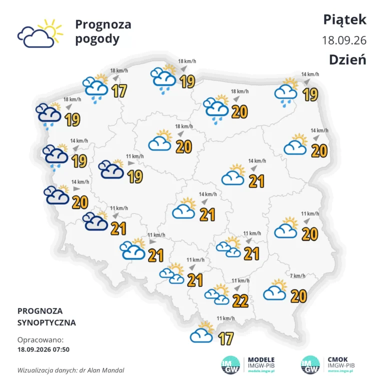 Mapa pogodowa Polski 18 września 2026