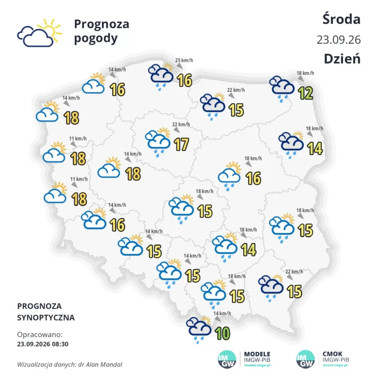 Mapa pogodowa Polski 23 września 2026