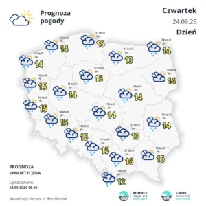 Mapa pogodowa Polski 24 września 2026