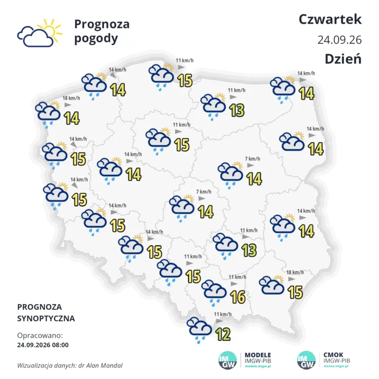 Mapa pogodowa Polski 24 września 2026