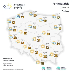 Mapa pogodowa Polski 28 września 2026