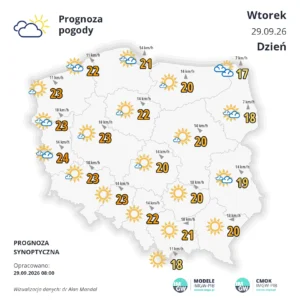 Mapa pogodowa Polski 29 września 2026