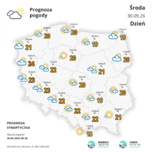 Mapa pogodowa Polski 30 września 2026