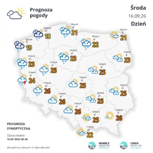 MApa pogodowa Polski 16 września 2026