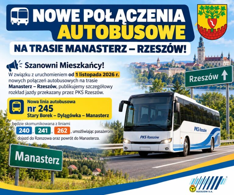 Nowe kursy autobusowe Manasterz – Rzeszów od 1 listopada. PKS uruchamia linię nr 245