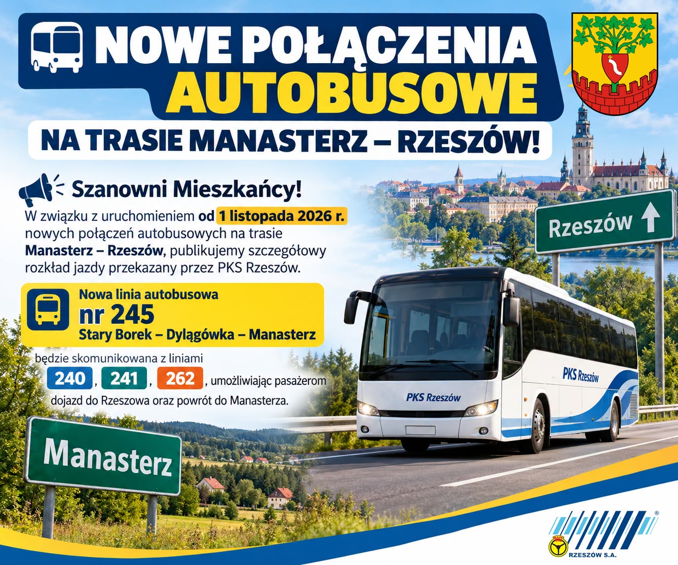 Lokalna Gazeta Internetowa 2 Nowe Kursy Autobusowe Manasterz – Rzeszów Od 1 Listopada. Pks Uruchamia Linię Nr 245