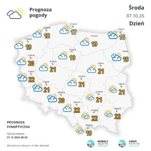 Mapa pgodowa Polski 7 października 2026
