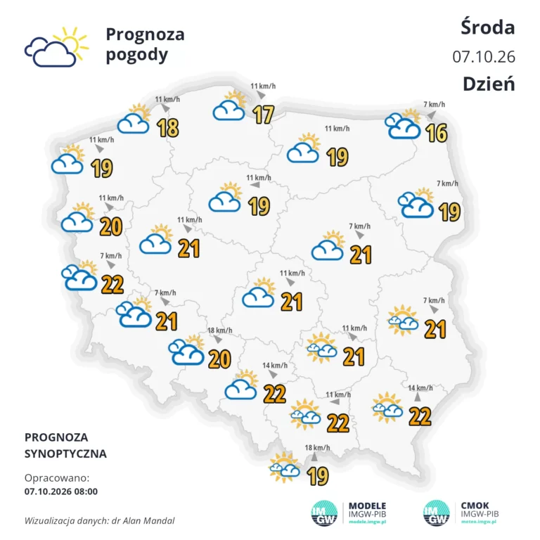 Mapa pgodowa Polski 7 października 2026