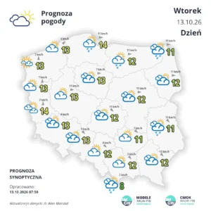 Mapa pogodowa Polski 13 października 2026