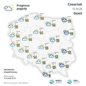 Mapa pogodowa Polski 15 października 2026