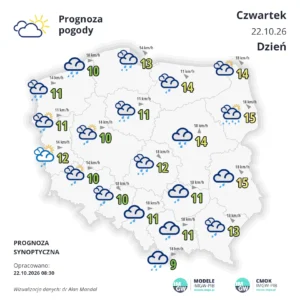 Mapa pogodowa Polski 22 października 2026