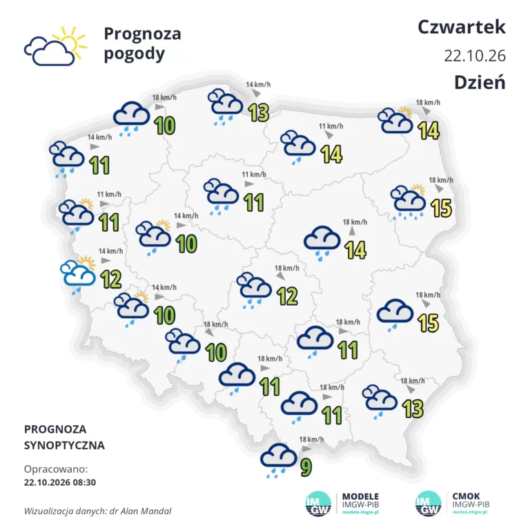 Mapa pogodowa Polski 22 października 2026